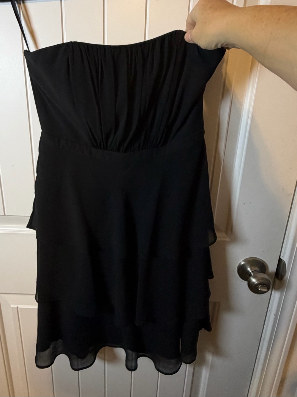 White House Black Market Black Strapless Ruffle Tiered Mini Dress - Picture 2 of 5